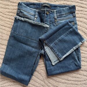 Liverpool Women's Cropped Frayed Hem Jeans in Blue Denim